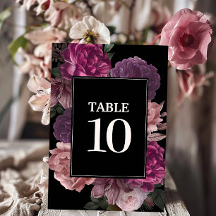 Numéro De Table Moody foncé Aquarelle florale noir Mariage d'hiver