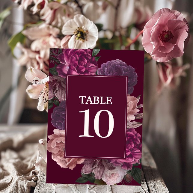Numéro De Table Moody foncé Cascade florale automne hiver Mariage  (Créateur téléchargé)