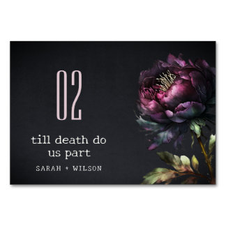 Numéro De Table Moody Gothic violet foncé Mariage de pivoine noire