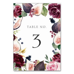 Numéro De Table Moody Plum Floral et Fig Mariage