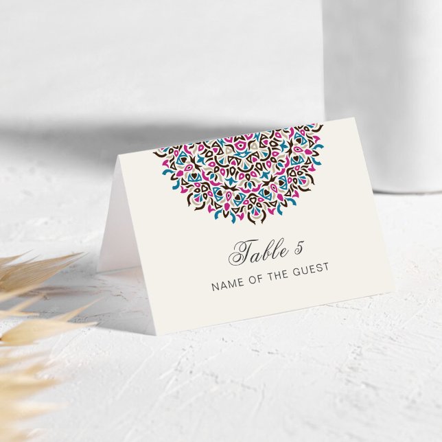 Numéro De Table Moroccan Lattice Geo Mandala Wedding Place Card (Créateur téléchargé)