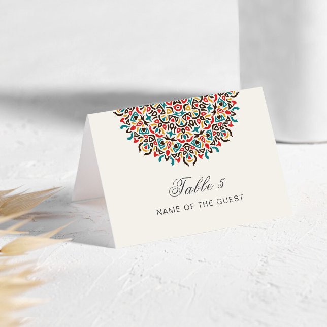 Numéro De Table Moroccan Lattice Geo Mandala Wedding Place Card (Créateur téléchargé)
