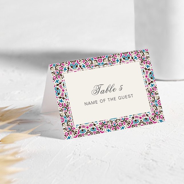 Numéro De Table Moroccan Lattice Geo Mandala Wedding Place Card (Créateur téléchargé)