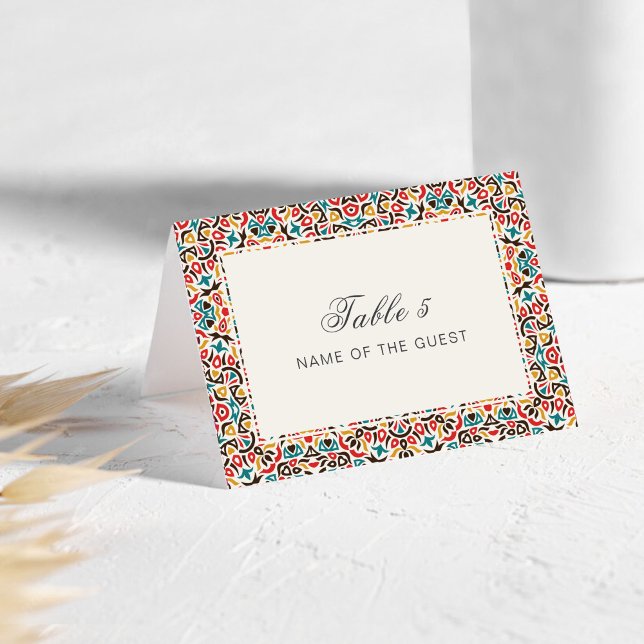 Numéro De Table Moroccan Lattice Geo Mandala Wedding Place Card (Créateur téléchargé)
