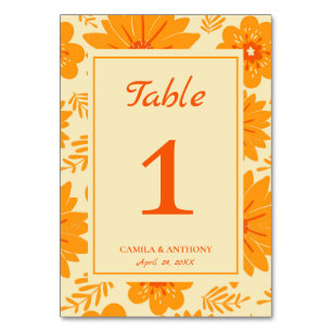 Numéro De Table Motif à fleurs orange Vintage rétro du milieu du s
