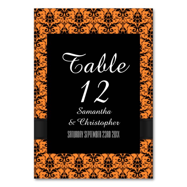 Numéro De Table Motif damassé noir et orange (Par défaut)
