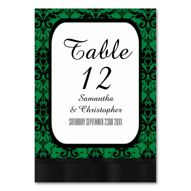 Numéro De Table Motif damassé vert et noir (Par défaut)