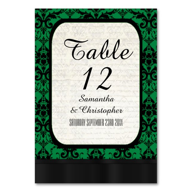 Numéro De Table Motif damassé vert et noir (Par défaut)