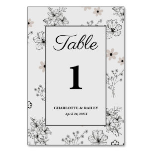 Numéro De Table Motif de fleurs hippie gris noir rétro Y2K