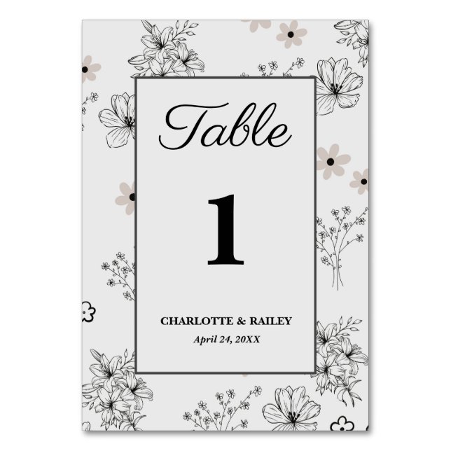 Numéro De Table Motif de fleurs hippie gris noir rétro Y2K (Par défaut)