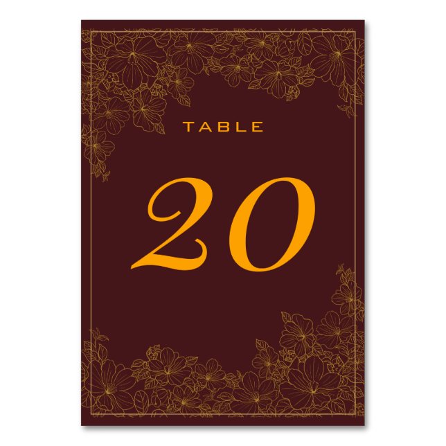Numéro de table motif doré subtil Bourgogne élégan (Par défaut)