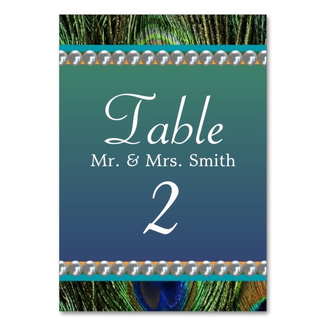 Numéro De Table Motif Peacock avec perles (Par défaut)