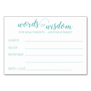 Numéro De Table Mots de sagesse Nouveaux parents Baby shower Conse