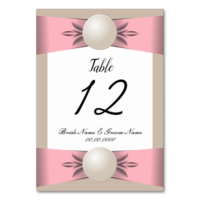 Numéro De Table Muet et Tan Pearl Ribbon Mariage (Par défaut)
