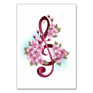 Numéro De Table Musical treble clef notes with sakura flowers