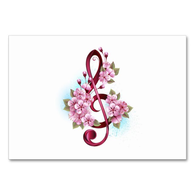Numéro De Table Musical treble clef notes with sakura flowers (Devant)