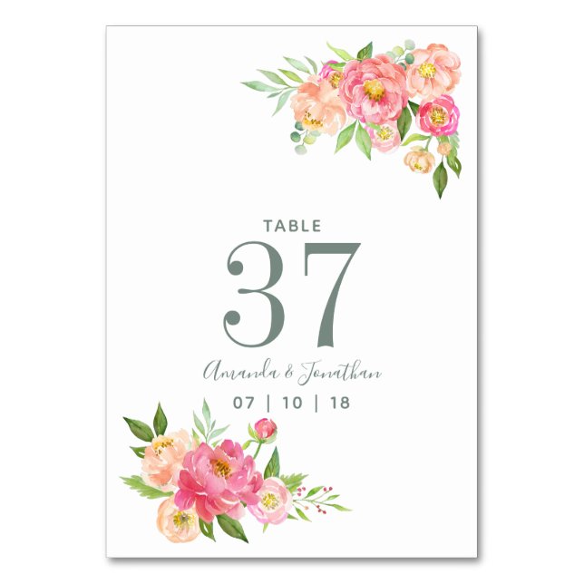 Numéro De Table Natation de printemps Peonies d'aquarelle Numéro d (Par défaut)