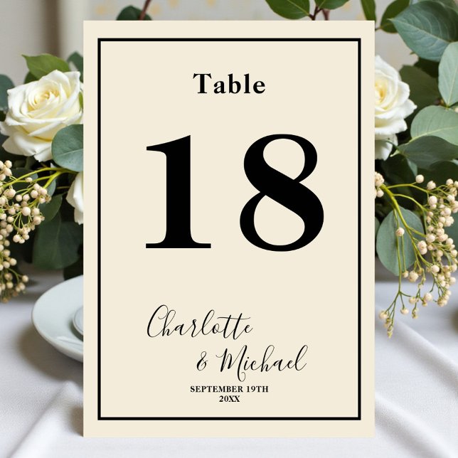Numéro De Table Natural White Script Minimalist Wedding (Créateur téléchargé)