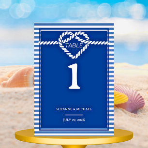 Numéro De Table Nautical Navy Blue Tying Knot Stripes Mariage 
