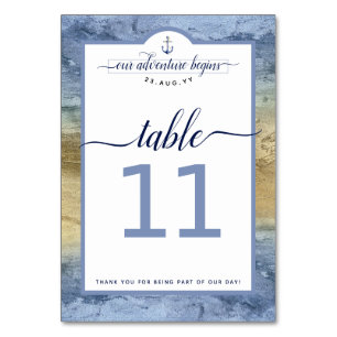 Numéro De Table #Nautical Navy Steel Blue & Gold Event #Mariage