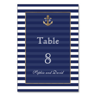 Numéro De Table Nautical Navy Stripes Gold WeddingNuméro de tablea