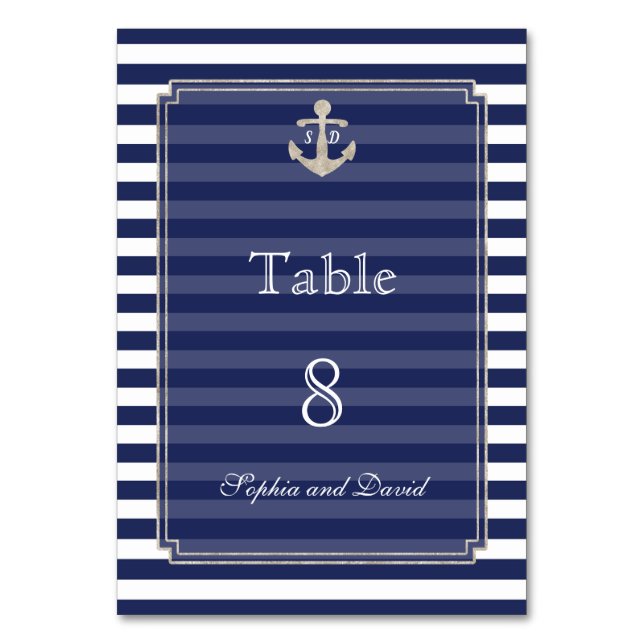 Numéro De Table Nautical Navy Stripes Silver WeddingNuméro de tabl (Par défaut)