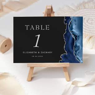 Numéro De Table Navy Blue Agate Argent Ardoise Noir Mariage