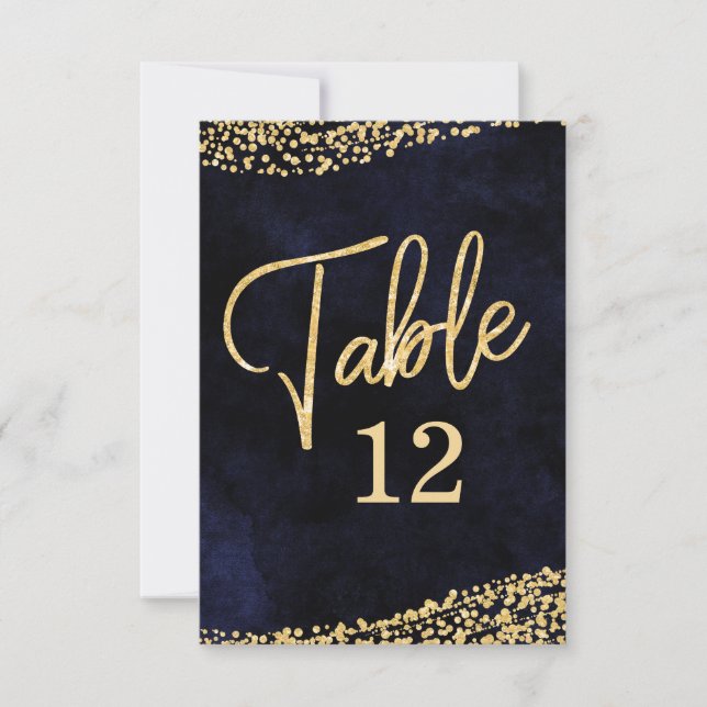 Numéro de table Navy Blue Watercolor & Gold (Devant)