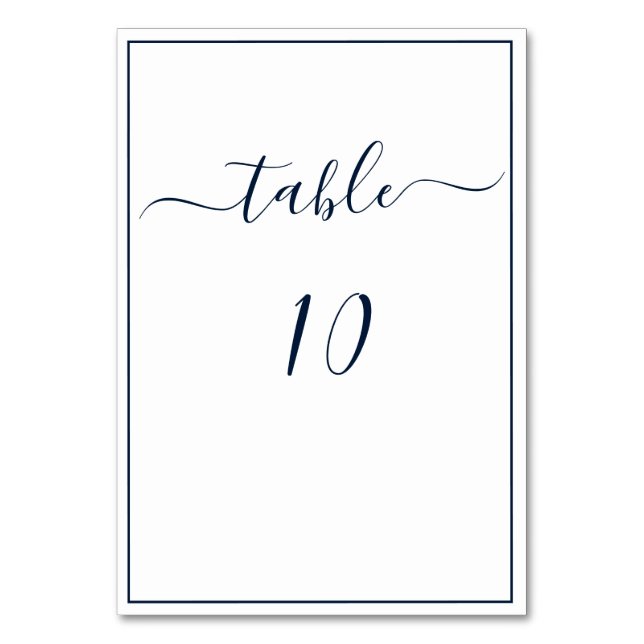 Numéro De Table Navy Blue White Calligraphie Script Mariage élégan (Par défaut)