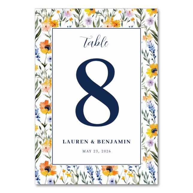 Numéro De Table Navy Floral Élégant (Par défaut)
