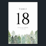 Numéro De Table Neige tombante sur la forêt À feuillage persistant<br><div class="desc">Ajoutez une touche d'hiver paisible à votre événement avec cette carte de numéro de table d'aquarelle, avec une forêt à feuillage persistant enneigée et une neige en chute douce. Idéal pour les mariages d'hiver, les banquets de vacances et les fêtes saisonnières. Personnalisez chaque carte avec votre numéro de table pour...</div>