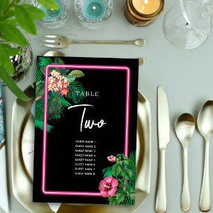 Numéro De Table Neon Pink Tropical Retro Wedding Programme