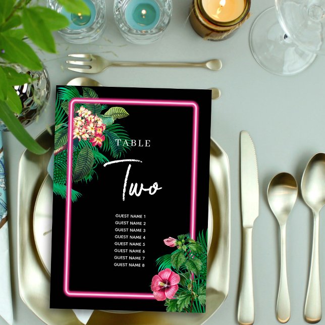 Numéro De Table Neon Pink Tropical Retro Wedding Programme (Neon Pink Tropical Retro Wedding Program Table Number)