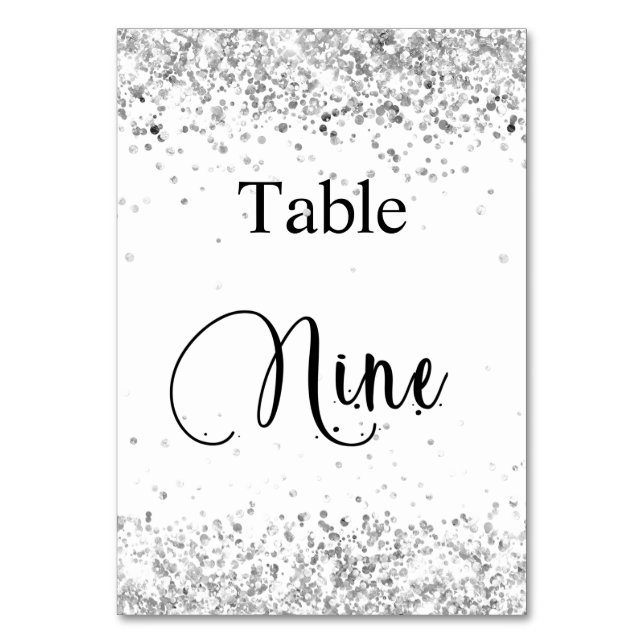 Numéro De Table Neuf 9 calligraphie paillettes blanc argenté pour  (Par défaut)
