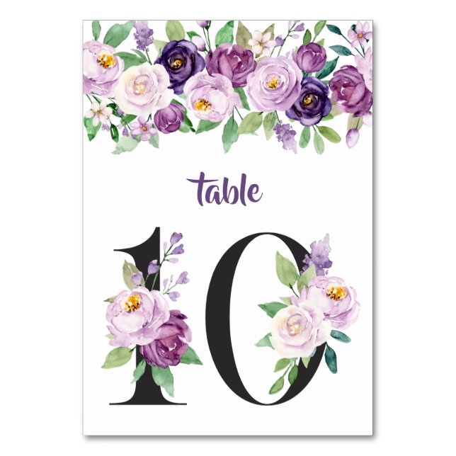 Numéro De Table No. 10 Roses d'aquarelle violet et lavande (Par défaut)