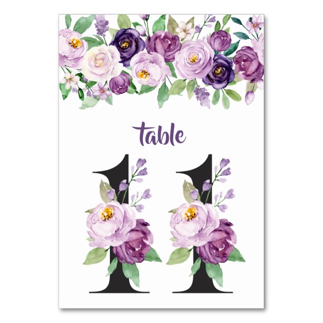 Numéro De Table No. 11 Roses d'aquarelle violet et lavande (Par défaut)