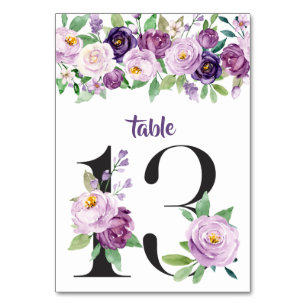 Numéro De Table No. 13 Roses d'aquarelle violet et lavande