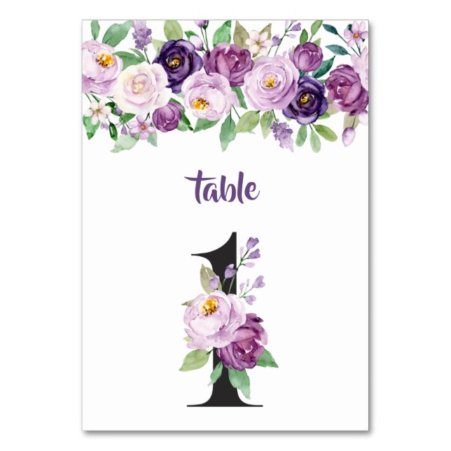 Numéro De Table No 1 Roses d'aquarelle violet et lavande (Par défaut)