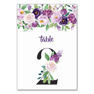 Numéro De Table No 2 Roses d'aquarelle violet et lavande