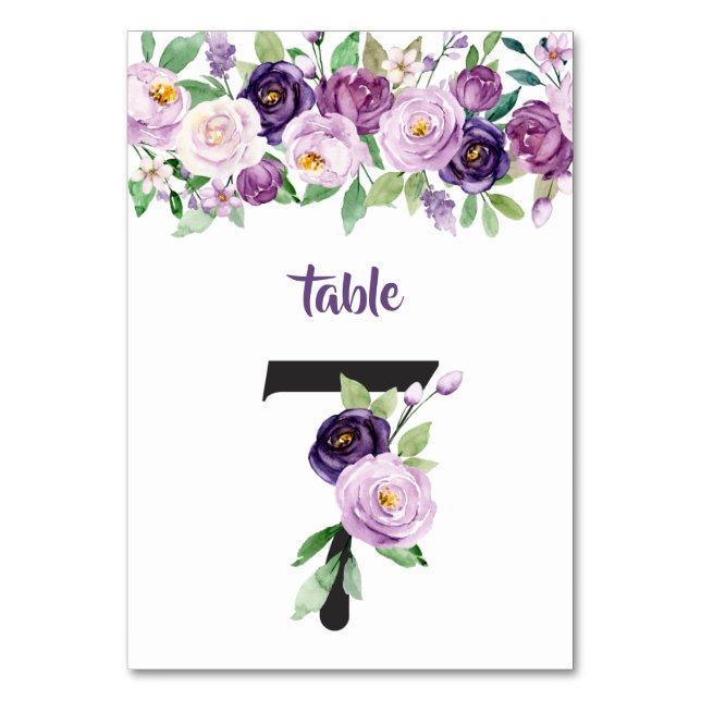 Numéro De Table No 7 Roses d'aquarelle violet et lavande (Par défaut)