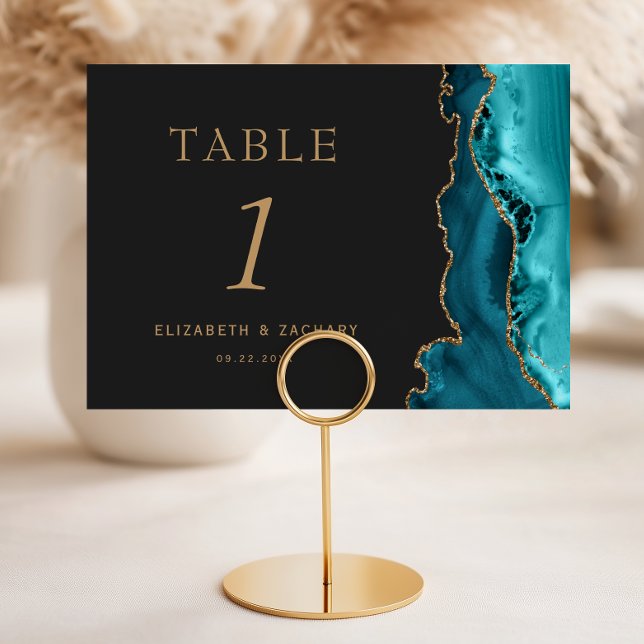 Numéro De Table Noces Bleu Turquoise Agate Or Sombre (Créateur téléchargé)