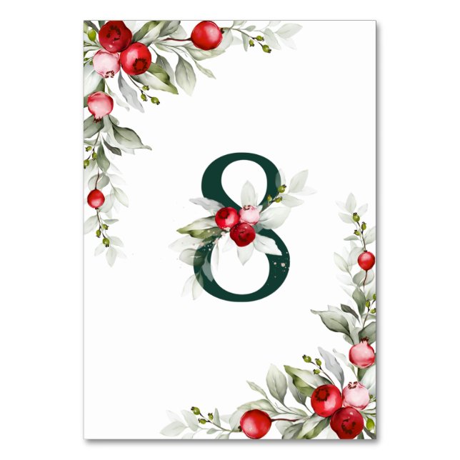 Numéro De Table Noel Botanique Tableau 8 Mariage Numéro de tableau (Dos)