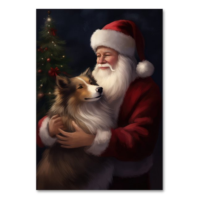 Numéro De Table Noël festif de Shetland Sheepdog Père Noël (Par défaut)