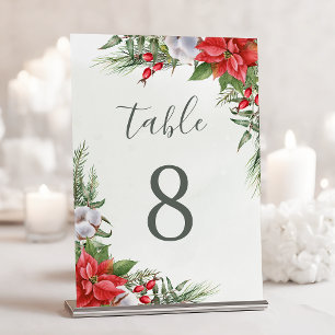 Numéro De Table Noël Poinsettia Hiver Botanique Verdure