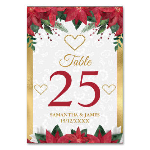 Numéro De Table Noël Poinsettia Mariage d'Hiver