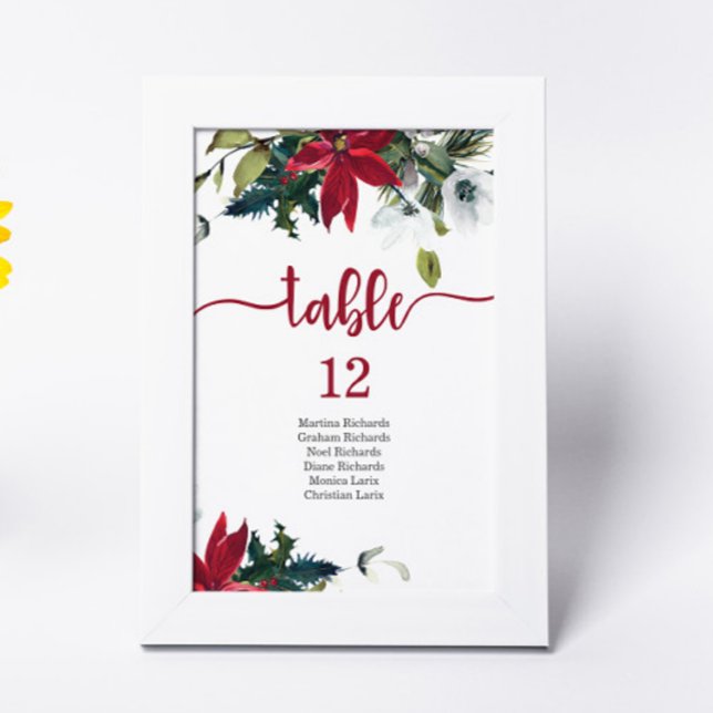 Numéro De Table Noël Poinsettia Nom de l'invité Numéro de tableau (Créateur téléchargé)
