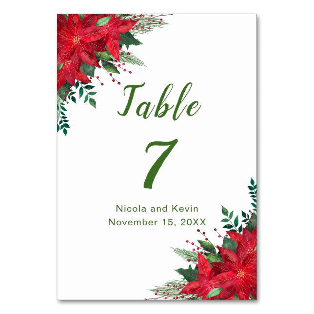 Numéro De Table Noël Rouge Poinsettia Fleurs Mariage (Par défaut)