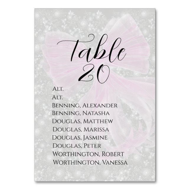 Numéro De Table Nœud rose transparent Coquette - (Par défaut)
