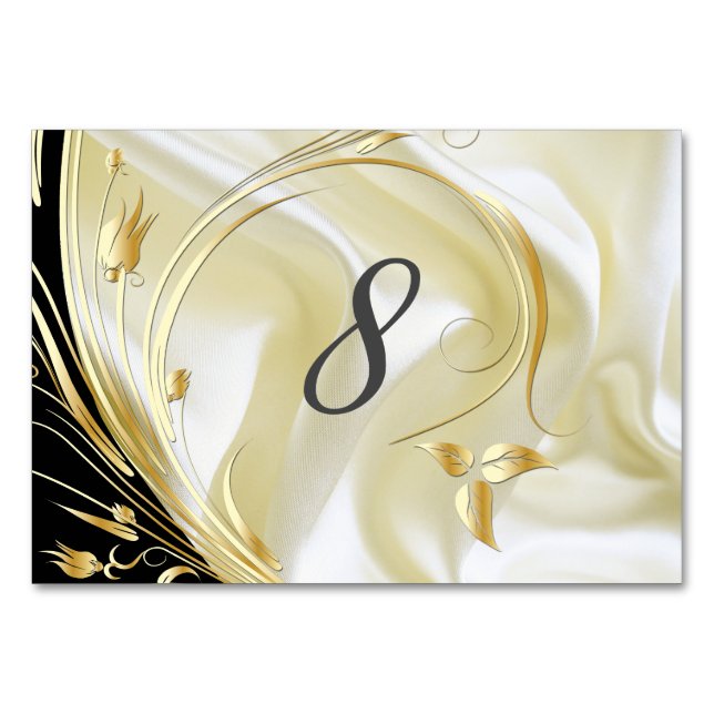 Numéro De Table Noir avec or sur soie Champagne (Devant)