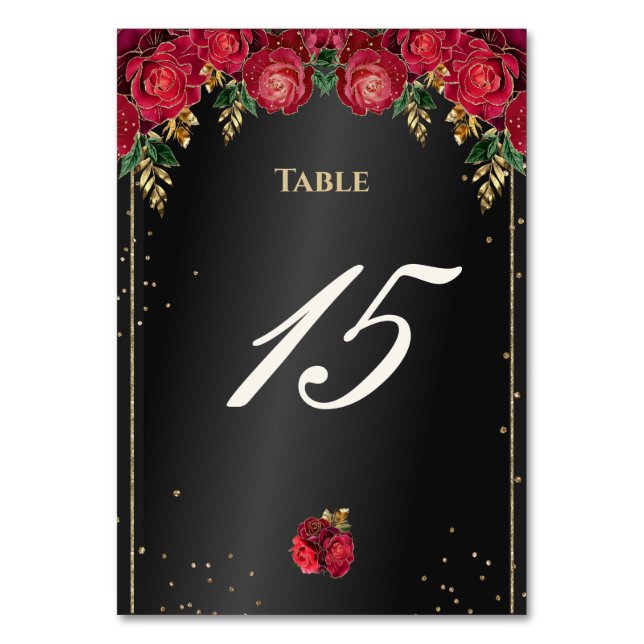 Numéro De Table Noir avec Roses Rouges Quinceañera (Par défaut)